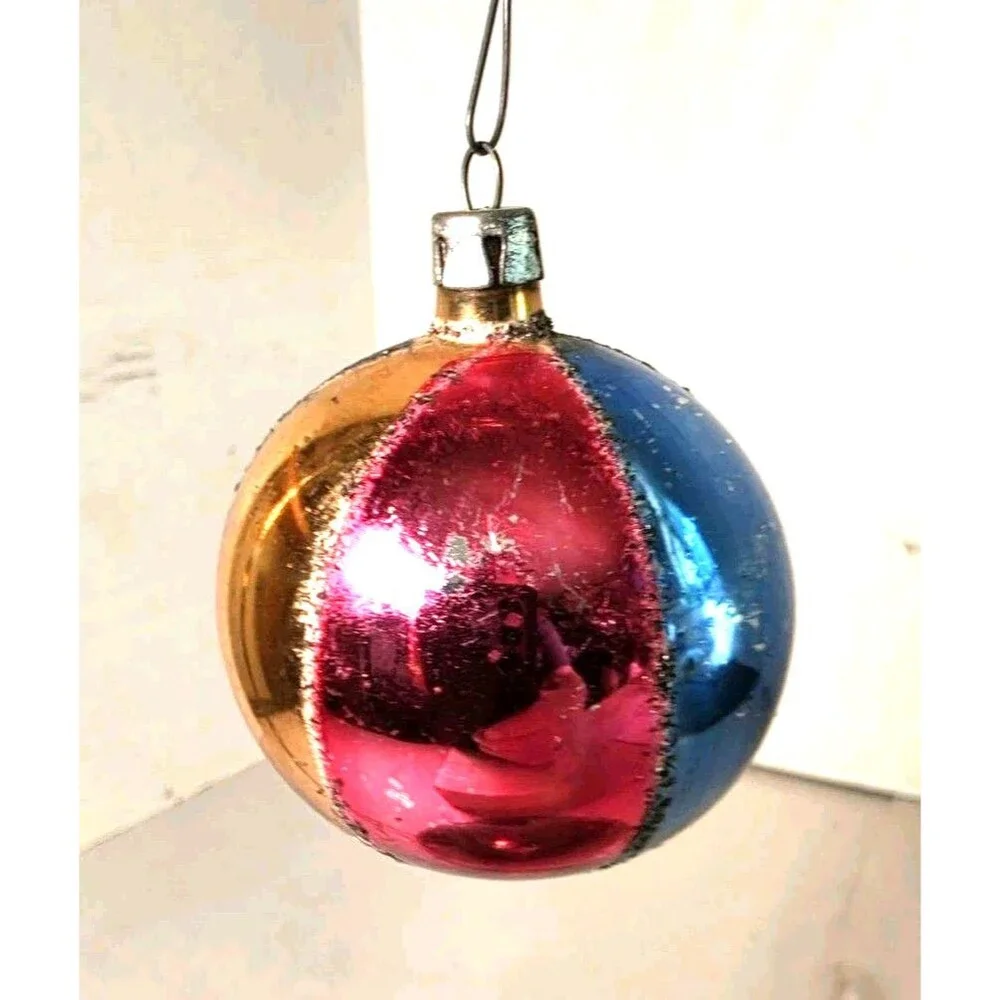 Vintage MCM Poland Christmas Ornament, 2-1/2” Tall,  Tri-Colored